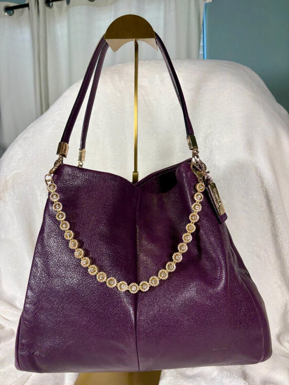 Coach Madison Phoebe Shoulder Bag in Eggplant (Purple) with Chain